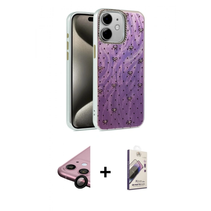 MARSİLYAN™- iPhone 11 Kılıf Zirve Modern Prime - Siyah Bilvis 3D Mat Cam Ekran Koruyucu + Raze Metal Kamera Lens - SH
