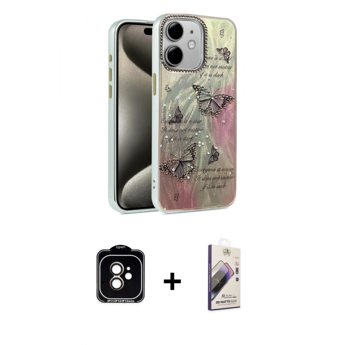 MARSİLYAN™- iPhone 11 Kılıf Zirve Modern Prime - Siyah Bilvis 3D Mat Cam Ekran Koruyucu + PVD Metal Kamera Lens - TU