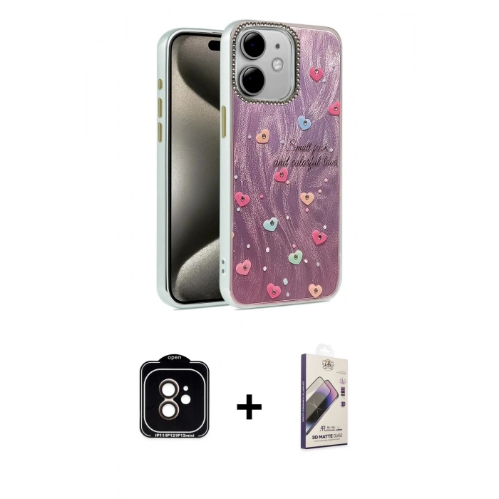MARSİLYAN™- iPhone 11 Kılıf Zirve Modern Prime - Siyah Bilvis 3D Mat Cam Ekran Koruyucu + PVD Metal Kamera Lens - TU