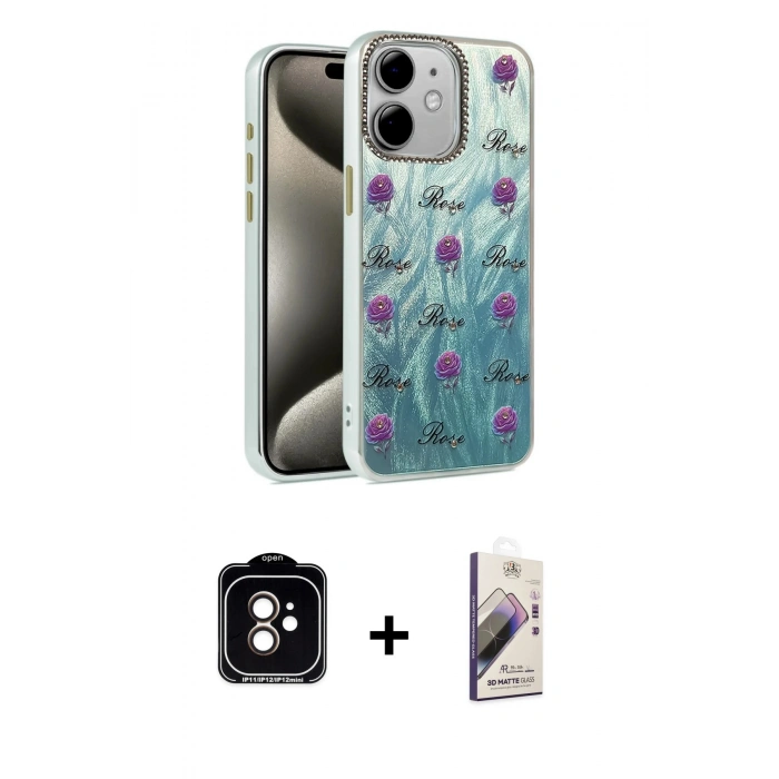 MARSİLYAN™- iPhone 11 Kılıf Zirve Modern Prime - Siyah Bilvis 3D Mat Cam Ekran Koruyucu + PVD Metal Kamera Lens - TU