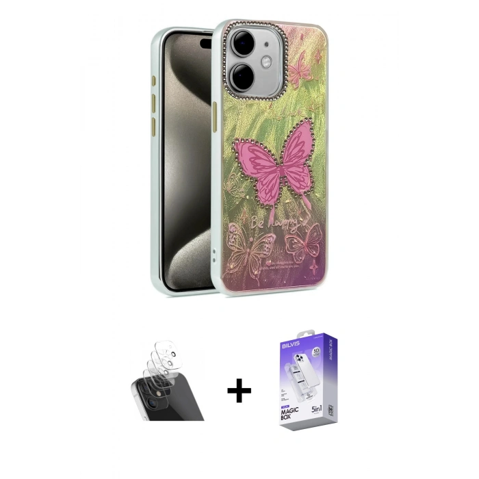 MARSİLYAN™- iPhone 11 Kılıf Zirve Modern Prime - Siyah Bilvis 5in1 3D Magic Cam Ekran Koruyucu + Kamera Lens Koruma Cam - SF