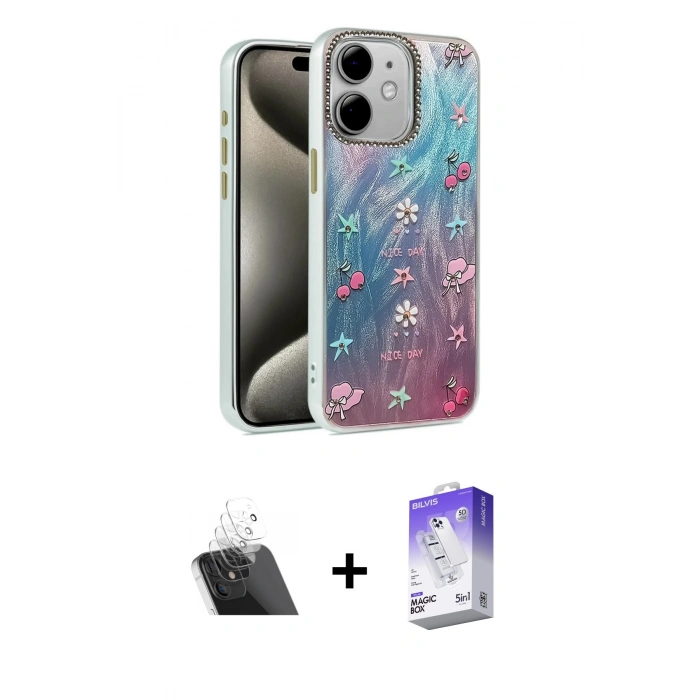 MARSİLYAN™- iPhone 11 Kılıf Zirve Modern Prime - Siyah Bilvis 5in1 3D Magic Cam Ekran Koruyucu + Kamera Lens Koruma Cam - SF