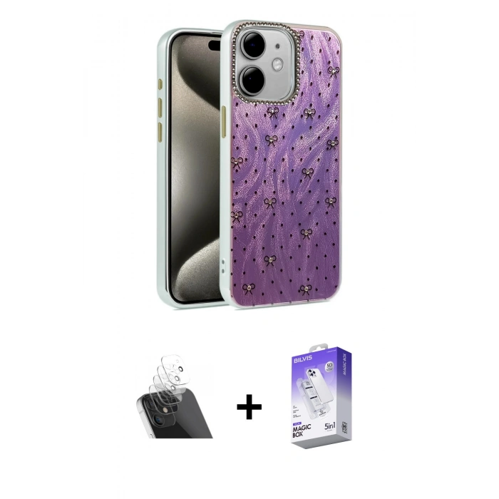 MARSİLYAN™- iPhone 11 Kılıf Zirve Modern Prime - Siyah Bilvis 5in1 3D Magic Cam Ekran Koruyucu + Kamera Lens Koruma Cam - SF
