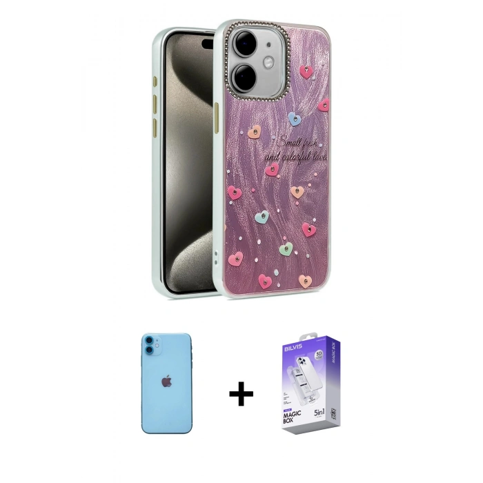 MARSİLYAN™- iPhone 11 Kılıf Zirve Modern Prime - Siyah Bilvis 5in1 3D Magic Cam Ekran Koruyucu + Neon Fosforlu Kamera Lens - MI