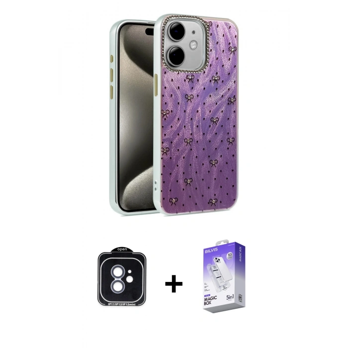 MARSİLYAN™- iPhone 11 Kılıf Zirve Modern Prime - Siyah Bilvis 5in1 3D Magic Cam Ekran Koruyucu + PVD Metal Kamera Lens - MI
