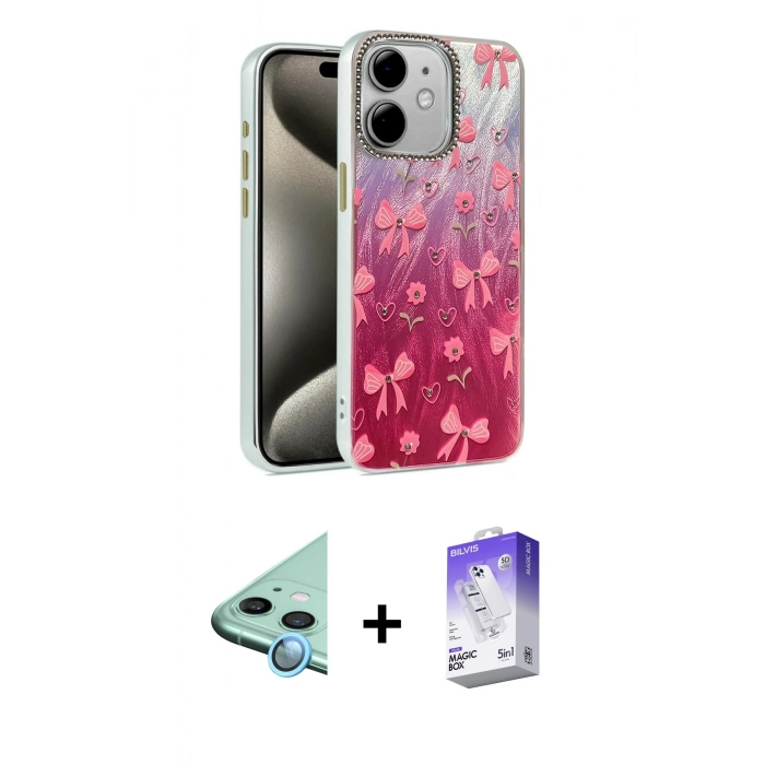 MARSİLYAN™- iPhone 11 Kılıf Zirve Modern Prime - Siyah Bilvis 5in1 3D Magic Cam Ekran Koruyucu + Raze Metal Kamera Lens - MI
