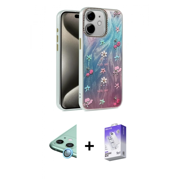MARSİLYAN™- iPhone 11 Kılıf Zirve Modern Prime - Siyah Bilvis 5in1 3D Magic Cam Ekran Koruyucu + Raze Metal Kamera Lens - MI