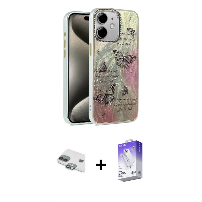 MARSİLYAN™- iPhone 11 Kılıf Zirve Modern Prime - Siyah Bilvis 5in1 3D Magic Cam Ekran Koruyucu + Pers Alüminyum Kamera Lens - YL