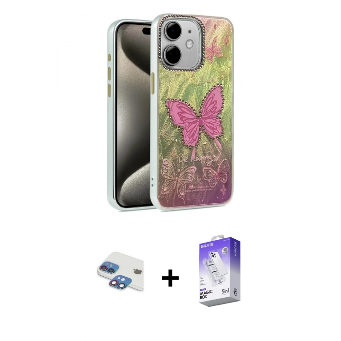 MARSİLYAN™- iPhone 11 Kılıf Zirve Modern Prime - Siyah Bilvis 5in1 3D Magic Cam Ekran Koruyucu + Pers Alüminyum Kamera Lens - GI