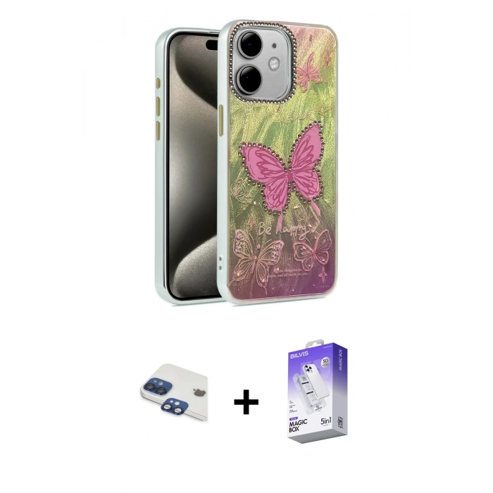 MARSİLYAN™- iPhone 11 Kılıf Zirve Modern Prime - Siyah Bilvis 5in1 3D Magic Cam Ekran Koruyucu + Pers Alüminyum Kamera Lens - LT
