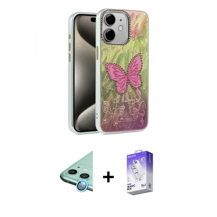 MARSİLYAN™- iPhone 11 Kılıf Zirve Modern Prime - Siyah Bilvis 5in1 3D Magic Cam Ekran Koruyucu + Raze Metal Kamera Lens - MI