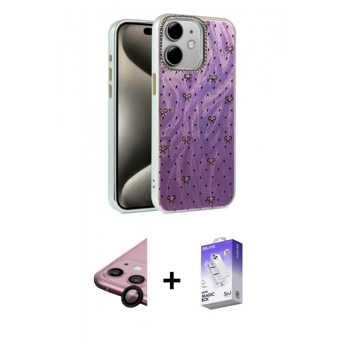MARSİLYAN™- iPhone 11 Kılıf Zirve Modern Prime - Siyah Bilvis 5in1 3D Magic Cam Ekran Koruyucu + Raze Metal Kamera Lens - SH