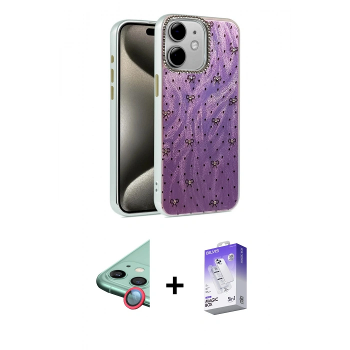 MARSİLYAN™- iPhone 11 Kılıf Zirve Modern Prime - Siyah Bilvis 5in1 3D Magic Cam Ekran Koruyucu + Raze Metal Kamera Lens - KI