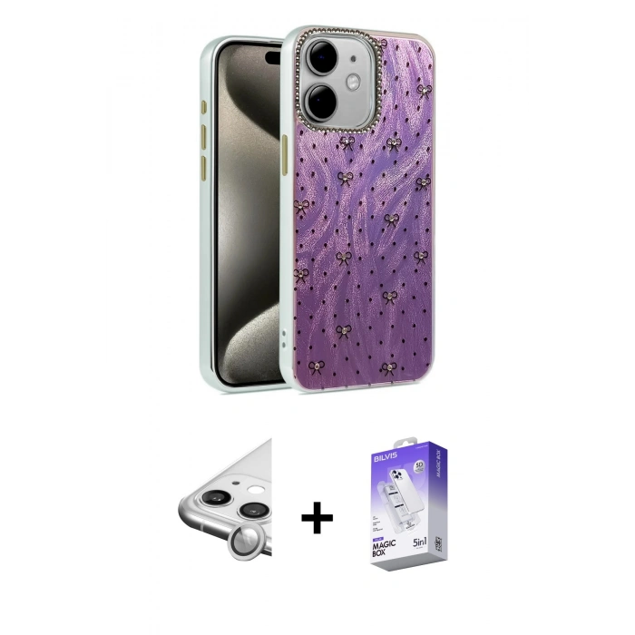 MARSİLYAN™- iPhone 11 Kılıf Zirve Modern Prime - Siyah Bilvis 5in1 3D Magic Cam Ekran Koruyucu + Raze Metal Kamera Lens - GS