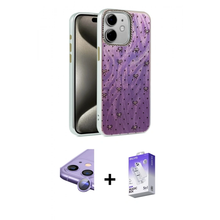 MARSİLYAN™- iPhone 11 Kılıf Zirve Modern Prime - Siyah Bilvis 5in1 3D Magic Cam Ekran Koruyucu + Raze Metal Kamera Lens - MR