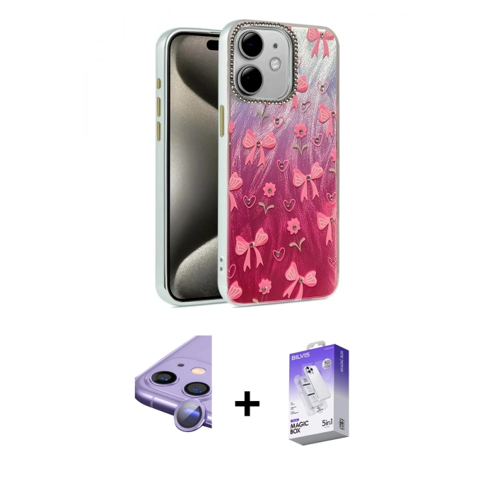 MARSİLYAN™- iPhone 11 Kılıf Zirve Modern Prime - Siyah Bilvis 5in1 3D Magic Cam Ekran Koruyucu + Raze Metal Kamera Lens - MR