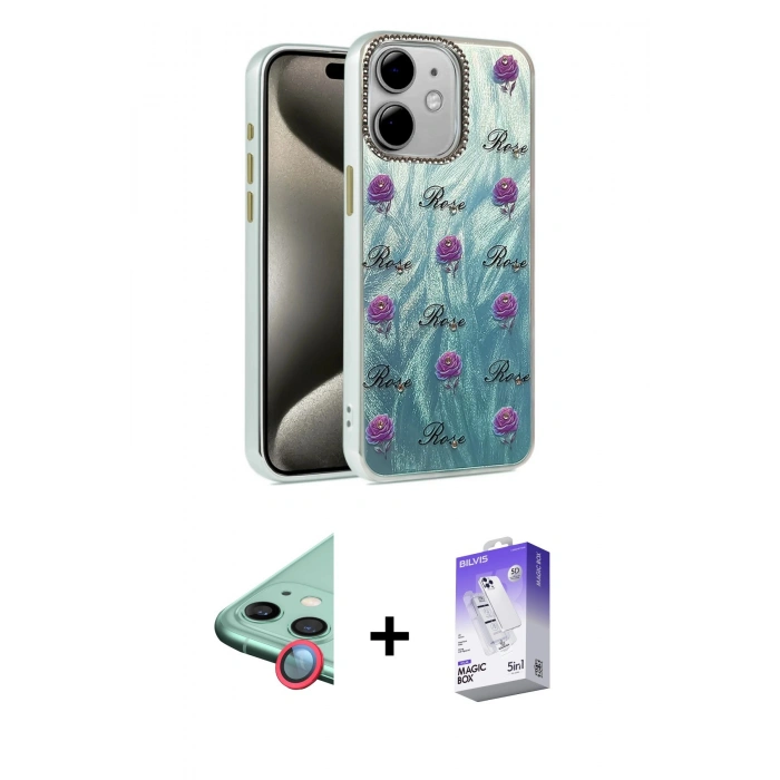 MARSİLYAN™- iPhone 11 Kılıf Zirve Modern Prime - Siyah Bilvis 5in1 3D Magic Cam Ekran Koruyucu + Raze Metal Kamera Lens - KI