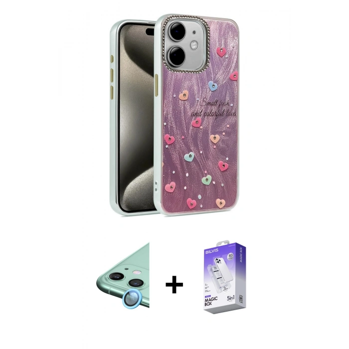 MARSİLYAN™- iPhone 11 Kılıf Zirve Modern Prime - Siyah Bilvis 5in1 3D Magic Cam Ekran Koruyucu + Raze Metal Kamera Lens - MI