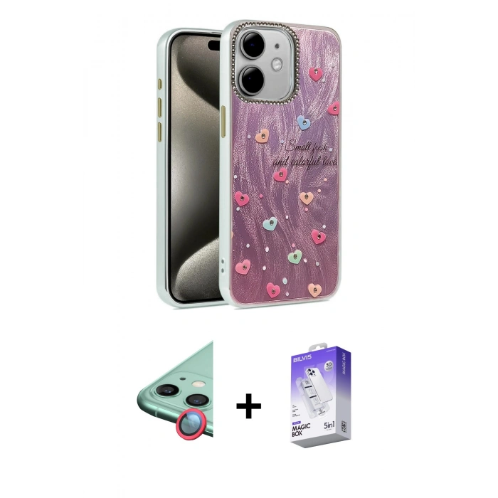 MARSİLYAN™- iPhone 11 Kılıf Zirve Modern Prime - Siyah Bilvis 5in1 3D Magic Cam Ekran Koruyucu + Raze Metal Kamera Lens - KI
