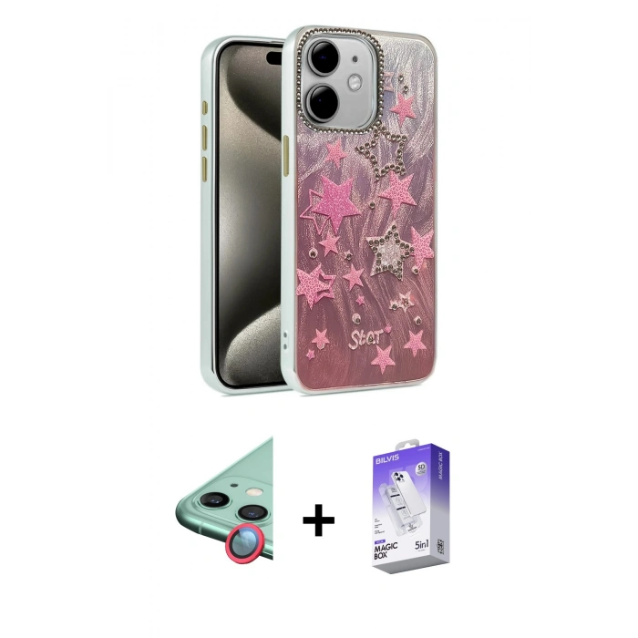 MARSİLYAN™- iPhone 11 Kılıf Zirve Modern Prime - Siyah Bilvis 5in1 3D Magic Cam Ekran Koruyucu + Raze Metal Kamera Lens - KI