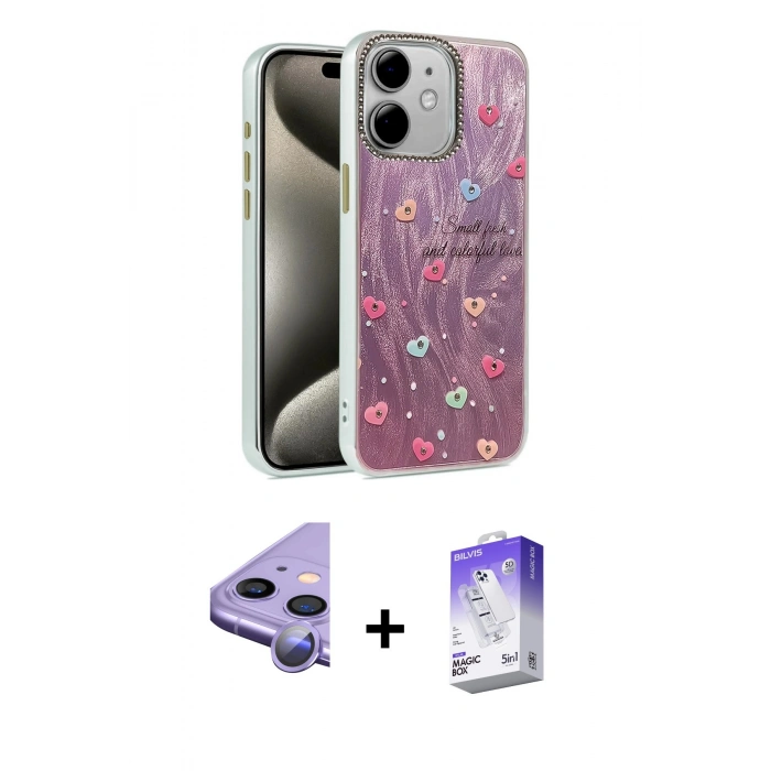 MARSİLYAN™- iPhone 11 Kılıf Zirve Modern Prime - Siyah Bilvis 5in1 3D Magic Cam Ekran Koruyucu + Raze Metal Kamera Lens - MR