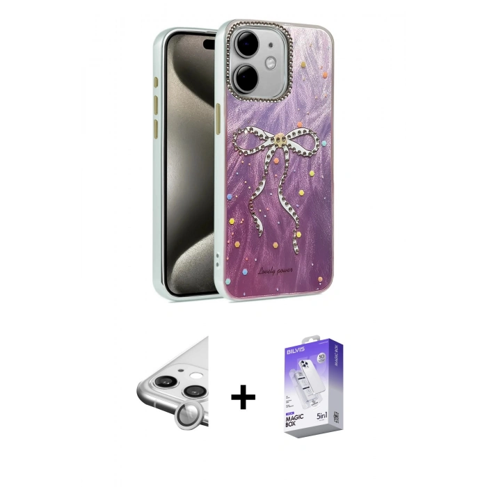 MARSİLYAN™- iPhone 11 Kılıf Zirve Modern Prime - Siyah Bilvis 5in1 3D Magic Cam Ekran Koruyucu + Raze Metal Kamera Lens - GS