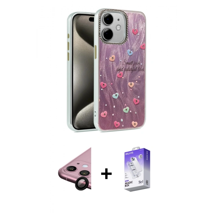 MARSİLYAN™- iPhone 11 Kılıf Zirve Modern Prime - Siyah Bilvis 5in1 3D Magic Cam Ekran Koruyucu + Raze Metal Kamera Lens - SH