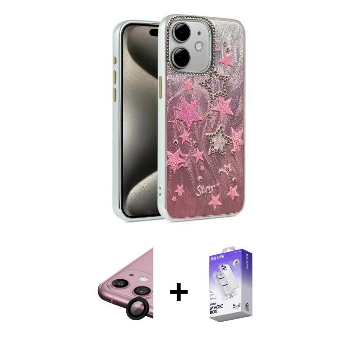 MARSİLYAN™- iPhone 11 Kılıf Zirve Modern Prime - Siyah Bilvis 5in1 3D Magic Cam Ekran Koruyucu + Raze Metal Kamera Lens - SH