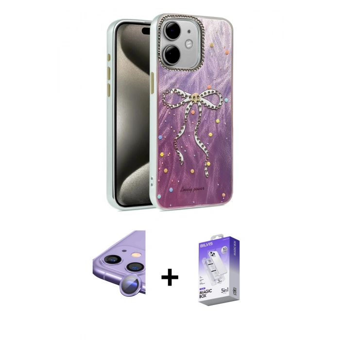 MARSİLYAN™- iPhone 11 Kılıf Zirve Modern Prime - Siyah Bilvis 5in1 3D Magic Cam Ekran Koruyucu + Raze Metal Kamera Lens - MR