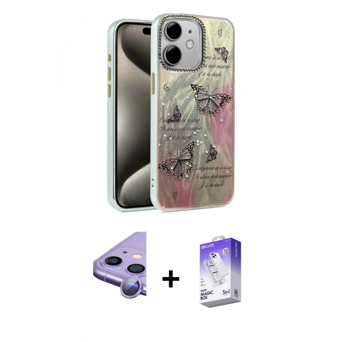 MARSİLYAN™- iPhone 11 Kılıf Zirve Modern Prime - Siyah Bilvis 5in1 3D Magic Cam Ekran Koruyucu + Raze Metal Kamera Lens - MR
