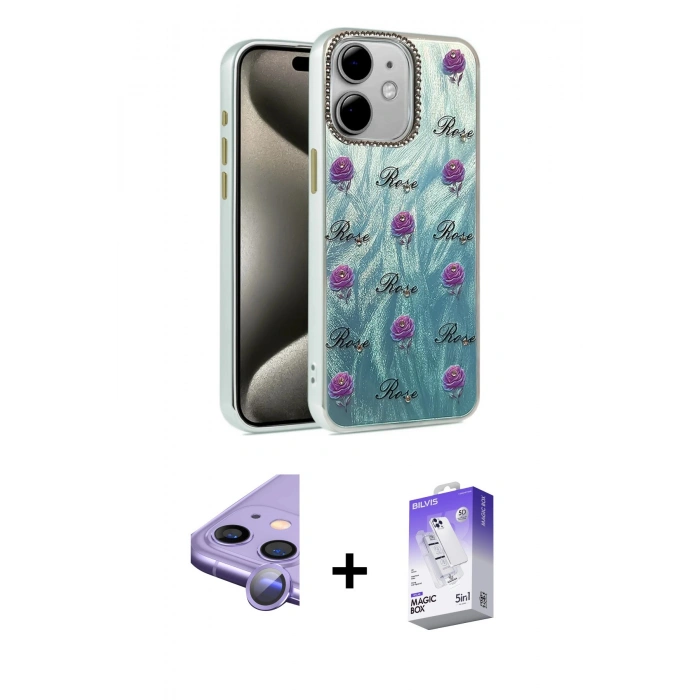 MARSİLYAN™- iPhone 11 Kılıf Zirve Modern Prime - Siyah Bilvis 5in1 3D Magic Cam Ekran Koruyucu + Raze Metal Kamera Lens - MR