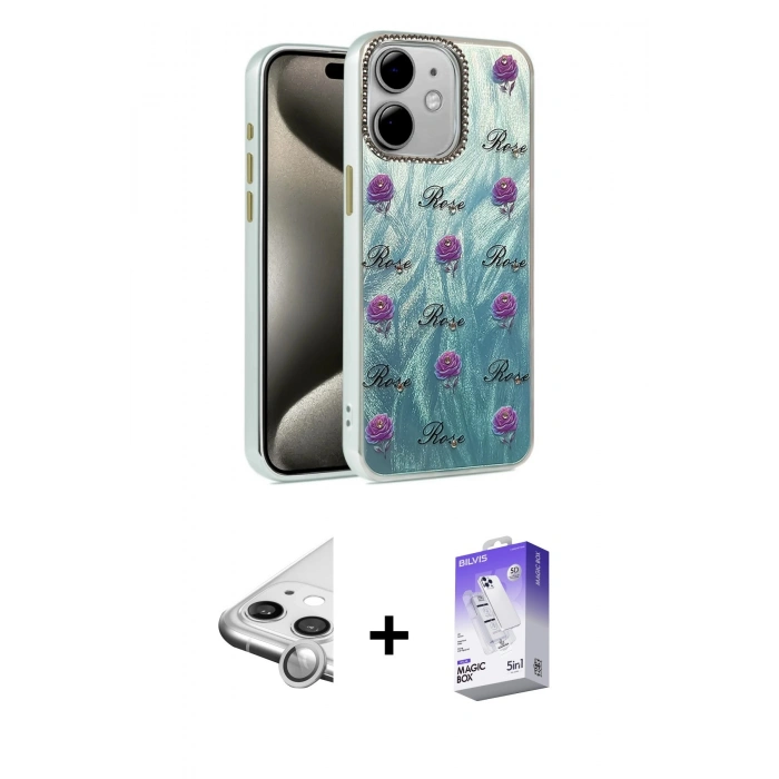 MARSİLYAN™- iPhone 11 Kılıf Zirve Modern Prime - Siyah Bilvis 5in1 3D Magic Cam Ekran Koruyucu + Raze Metal Kamera Lens - GS