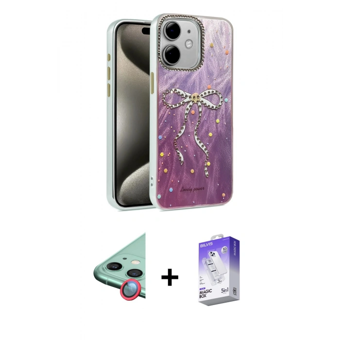 MARSİLYAN™- iPhone 11 Kılıf Zirve Modern Prime - Siyah Bilvis 5in1 3D Magic Cam Ekran Koruyucu + Raze Metal Kamera Lens - KI