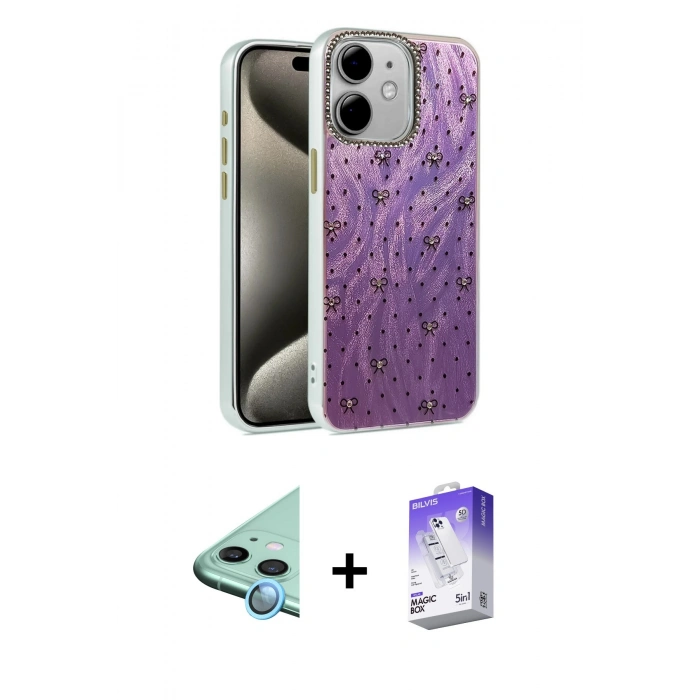 MARSİLYAN™- iPhone 11 Kılıf Zirve Modern Prime - Siyah Bilvis 5in1 3D Magic Cam Ekran Koruyucu + Raze Metal Kamera Lens - MI