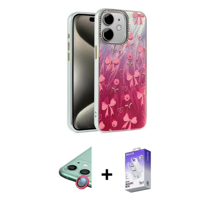 MARSİLYAN™- iPhone 11 Kılıf Zirve Modern Prime - Siyah Bilvis 5in1 3D Magic Cam Ekran Koruyucu + Raze Metal Kamera Lens - KI