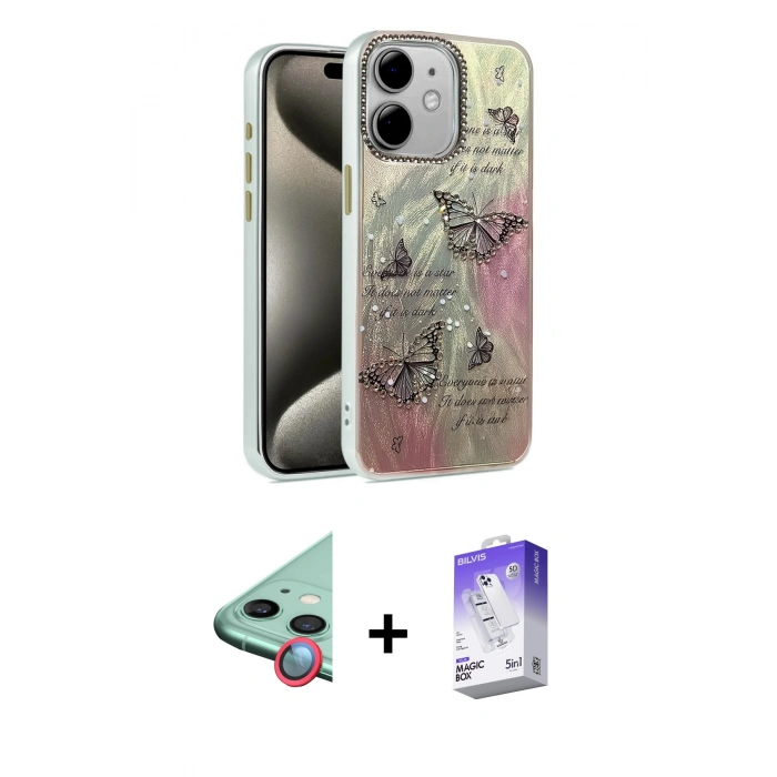 MARSİLYAN™- iPhone 11 Kılıf Zirve Modern Prime - Siyah Bilvis 5in1 3D Magic Cam Ekran Koruyucu + Raze Metal Kamera Lens - KI