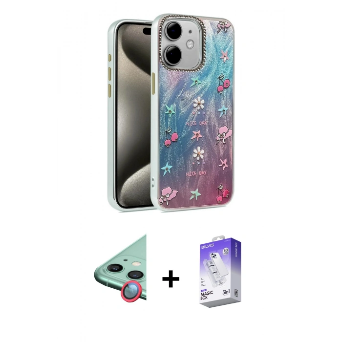 MARSİLYAN™- iPhone 11 Kılıf Zirve Modern Prime - Siyah Bilvis 5in1 3D Magic Cam Ekran Koruyucu + Raze Metal Kamera Lens - KI