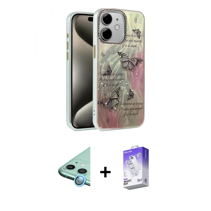 MARSİLYAN™- iPhone 11 Kılıf Zirve Modern Prime - Siyah Bilvis 5in1 3D Magic Cam Ekran Koruyucu + Raze Metal Kamera Lens - MI