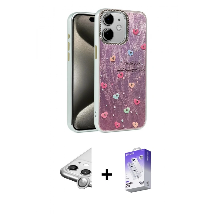 MARSİLYAN™- iPhone 11 Kılıf Zirve Modern Prime - Siyah Bilvis 5in1 3D Magic Cam Ekran Koruyucu + Raze Metal Kamera Lens - GS