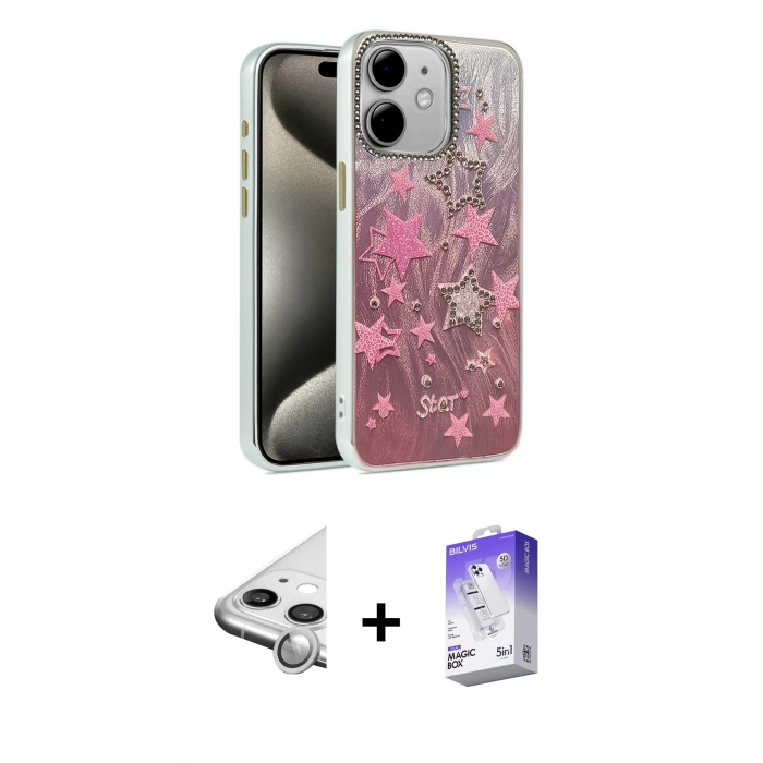 MARSİLYAN™- iPhone 11 Kılıf Zirve Modern Prime - Siyah Bilvis 5in1 3D Magic Cam Ekran Koruyucu + Raze Metal Kamera Lens - GS