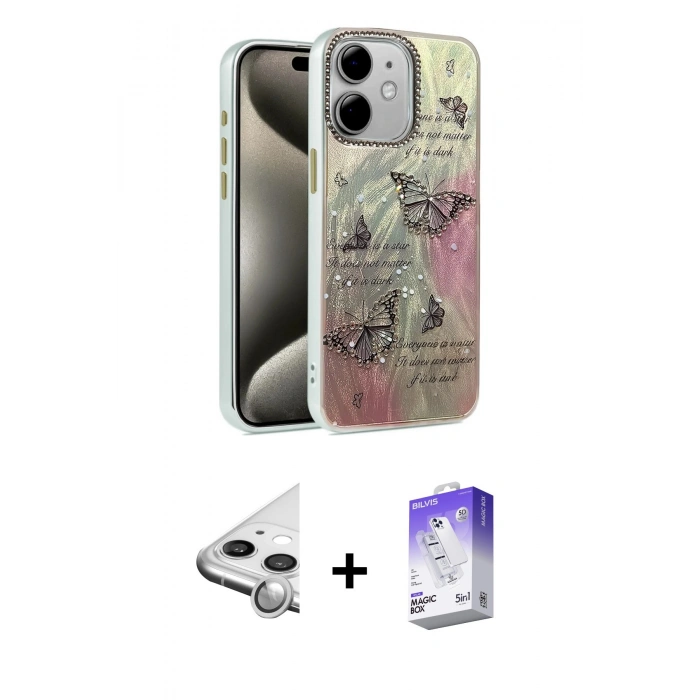 MARSİLYAN™- iPhone 11 Kılıf Zirve Modern Prime - Siyah Bilvis 5in1 3D Magic Cam Ekran Koruyucu + Raze Metal Kamera Lens - GS