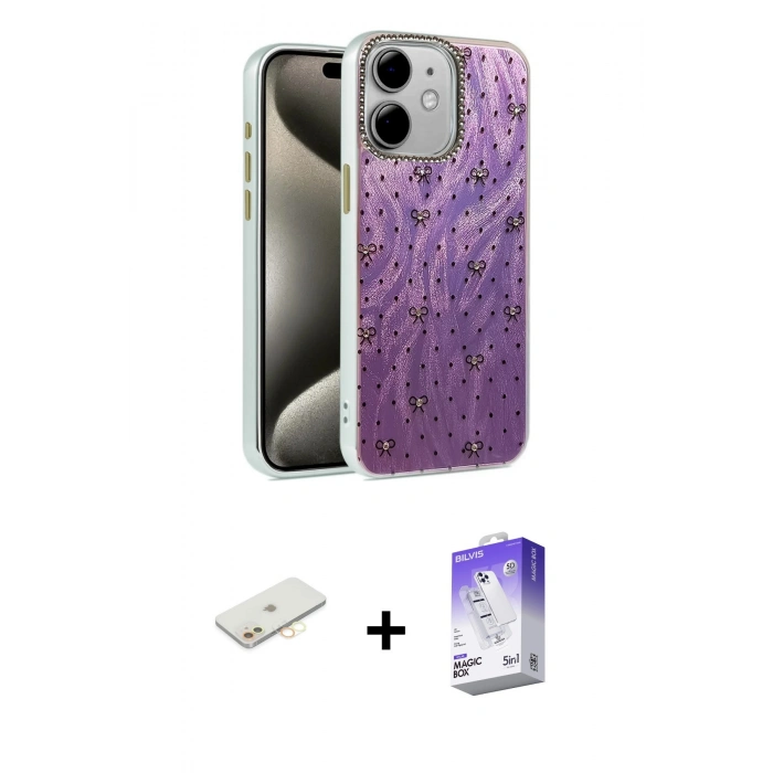 MARSİLYAN™- iPhone 11 Kılıf Zirve Modern Prime - Siyah Bilvis 5in1 3D Magic Cam Ekran Koruyucu + Renkli Kamera Lens Koruma Cam - SI