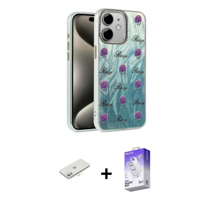 MARSİLYAN™- iPhone 11 Kılıf Zirve Modern Prime - Siyah Bilvis 5in1 3D Magic Cam Ekran Koruyucu + Renkli Kamera Lens Koruma Cam - SI