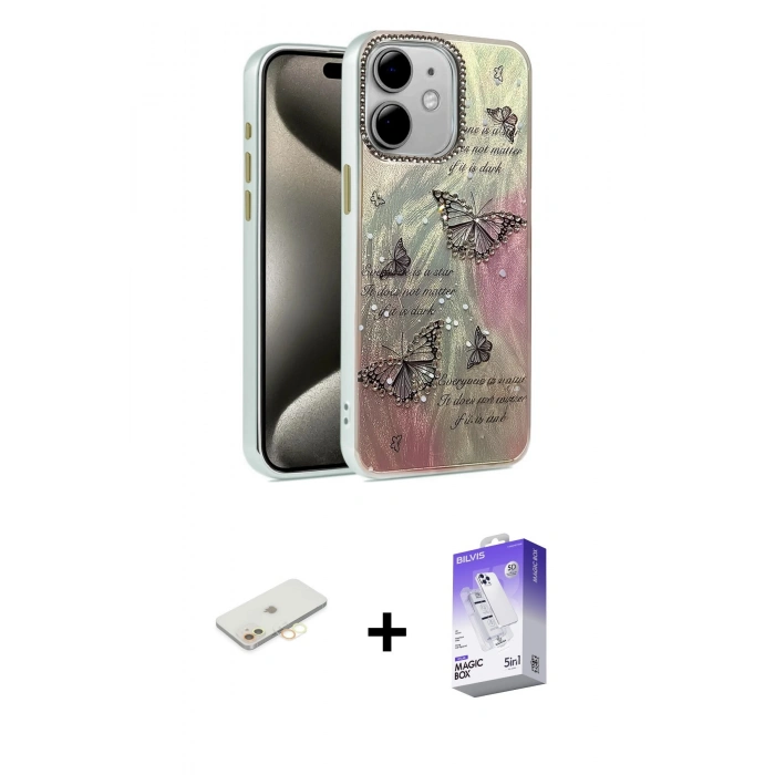 MARSİLYAN™- iPhone 11 Kılıf Zirve Modern Prime - Siyah Bilvis 5in1 3D Magic Cam Ekran Koruyucu + Renkli Kamera Lens Koruma Cam - SI