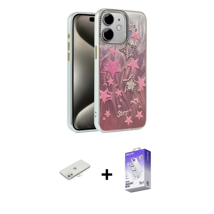 MARSİLYAN™- iPhone 11 Kılıf Zirve Modern Prime - Siyah Bilvis 5in1 3D Magic Cam Ekran Koruyucu + Renkli Kamera Lens Koruma Cam - SI