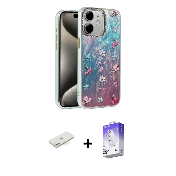 MARSİLYAN™- iPhone 11 Kılıf Zirve Modern Prime - Siyah Bilvis 5in1 3D Magic Cam Ekran Koruyucu + Renkli Kamera Lens Koruma Cam - SI