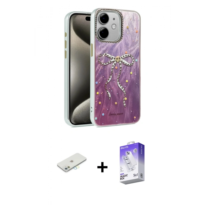 MARSİLYAN™- iPhone 11 Kılıf Zirve Modern Prime - Siyah Bilvis 5in1 3D Magic Cam Ekran Koruyucu + Renkli Kamera Lens Koruma Cam - SI
