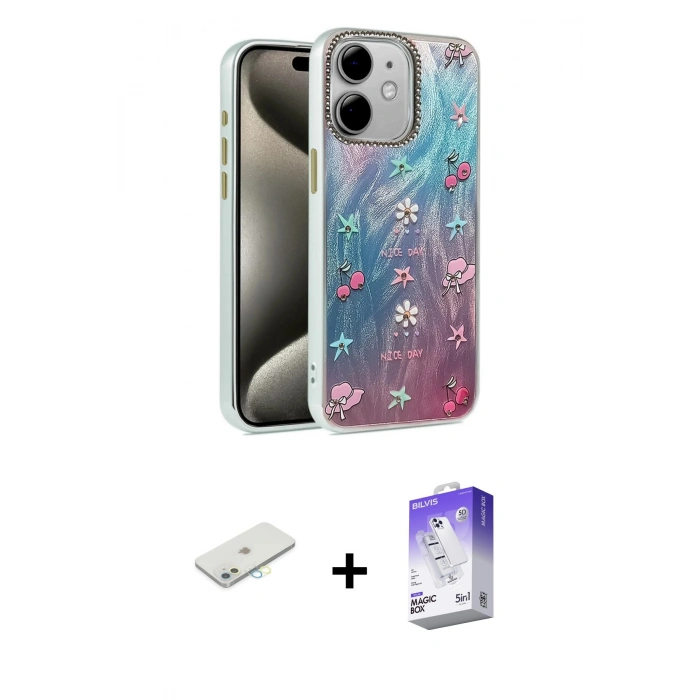 MARSİLYAN™- iPhone 11 Kılıf Zirve Modern Prime - Siyah Bilvis 5in1 3D Magic Cam Ekran Koruyucu + Renkli Kamera Lens Koruma Cam - SI
