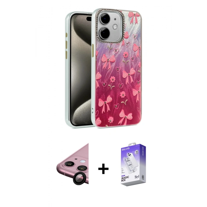 MARSİLYAN™- iPhone 11 Kılıf Zirve Modern Prime - Siyah Bilvis 5in1 3D Magic Cam Ekran Koruyucu + Raze Metal Kamera Lens - SH