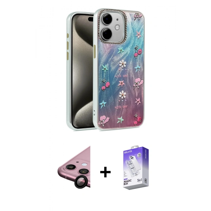 MARSİLYAN™- iPhone 11 Kılıf Zirve Modern Prime - Siyah Bilvis 5in1 3D Magic Cam Ekran Koruyucu + Raze Metal Kamera Lens - SH